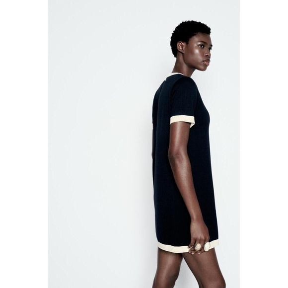 ZARA WOMENS SHORT PLAIN KNIT DRESS IN NAVY/ECRU-SIZE SMALL - Picture 3 of 10